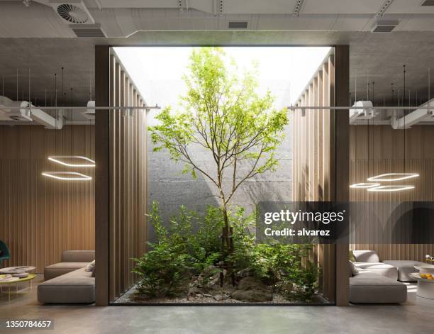 creative office lobby in 3d - interior decoration imagens e fotografias de stock