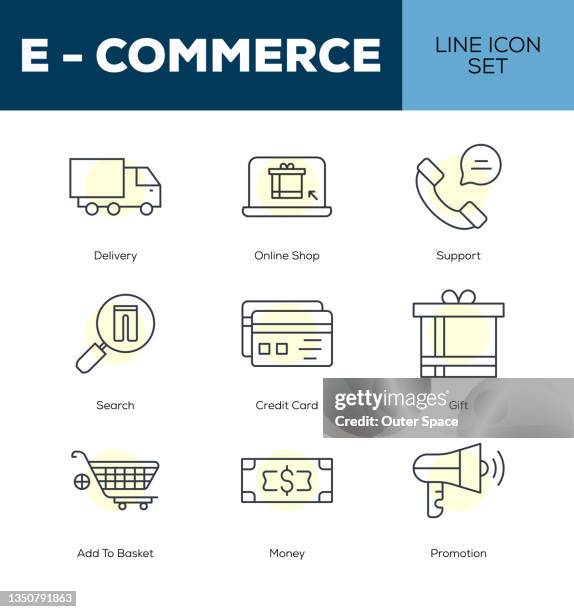 e-commerce line icon set - credit card reader isolated stock illustrations