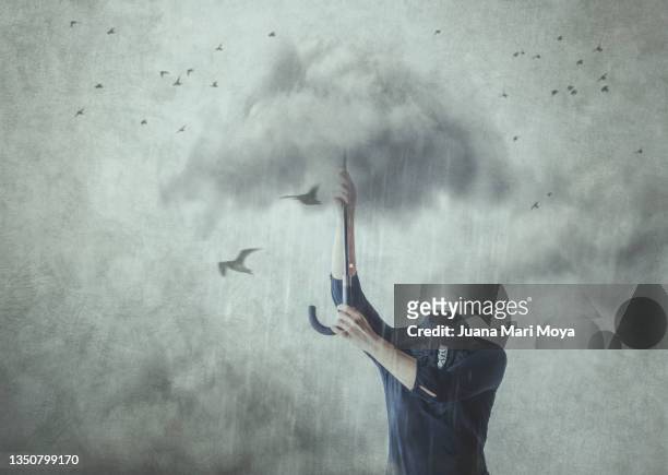 conceptual photography. concept of losing your mind, problems haunt you, gray day, ecological disaster, flood, etc ... - pessimisme stock pictures, royalty-free photos & images