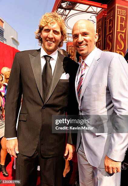 Dirk Nowitzki and Jason Kidd of the Dallas Mavericks arrive to The 2011 ESPY Awards held at the Nokia Theatre L.A. Live on July 13, 2011 in Los...