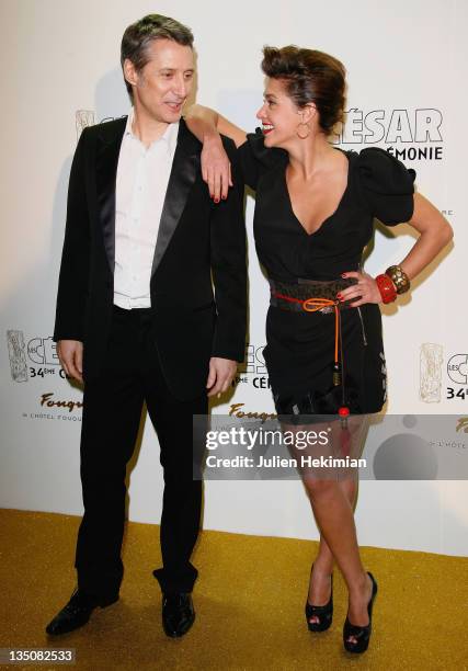 Actor Antoine de Caunes and daughter Emma de Caunes arrive at the Cesar Film Awards 2009 after party at Fouquet's on February 27, 2009 in Paris,...