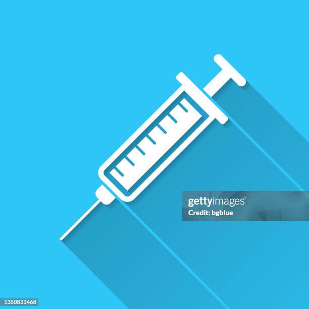 syringe. icon on blue background - flat design with long shadow - heroin vector stock illustrations