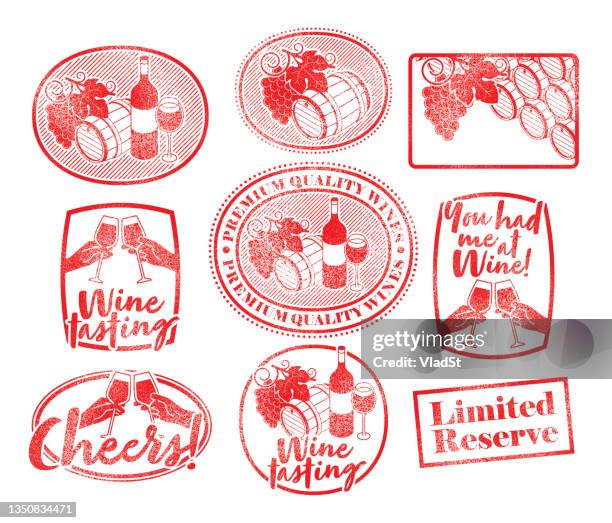 wine tasting rubber stamps winery vineyard vector - wine bottle stock illustrations