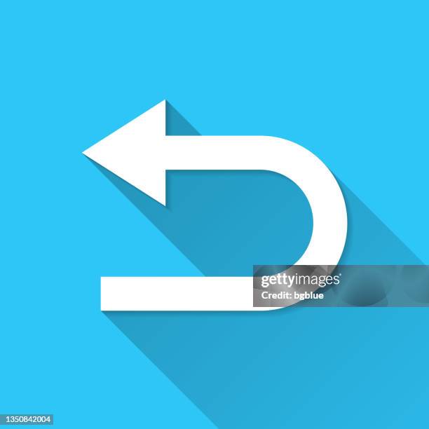 bildbanksillustrationer, clip art samt tecknat material och ikoner med u-turn direction arrow. icon on blue background - flat design with long shadow - returnera