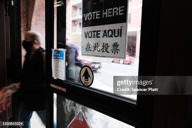 People visit a voting site at a YMCA on Election Day, November 02, 2021 in the Brooklyn borough of New York City. Over 30,000 New Yorkers have...