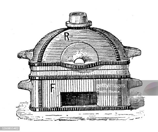 antique illustration: reverberatory furnace - furnace stock illustrations