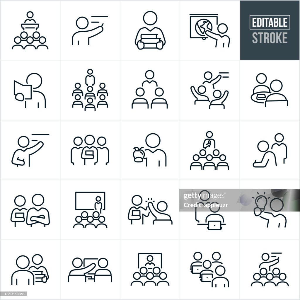 Teachers and Professors Thin Line Icons - Editable Stroke