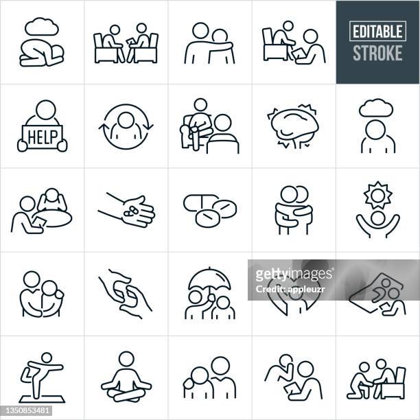 psychiatry thin line icons - editable stroke - support stock illustrations