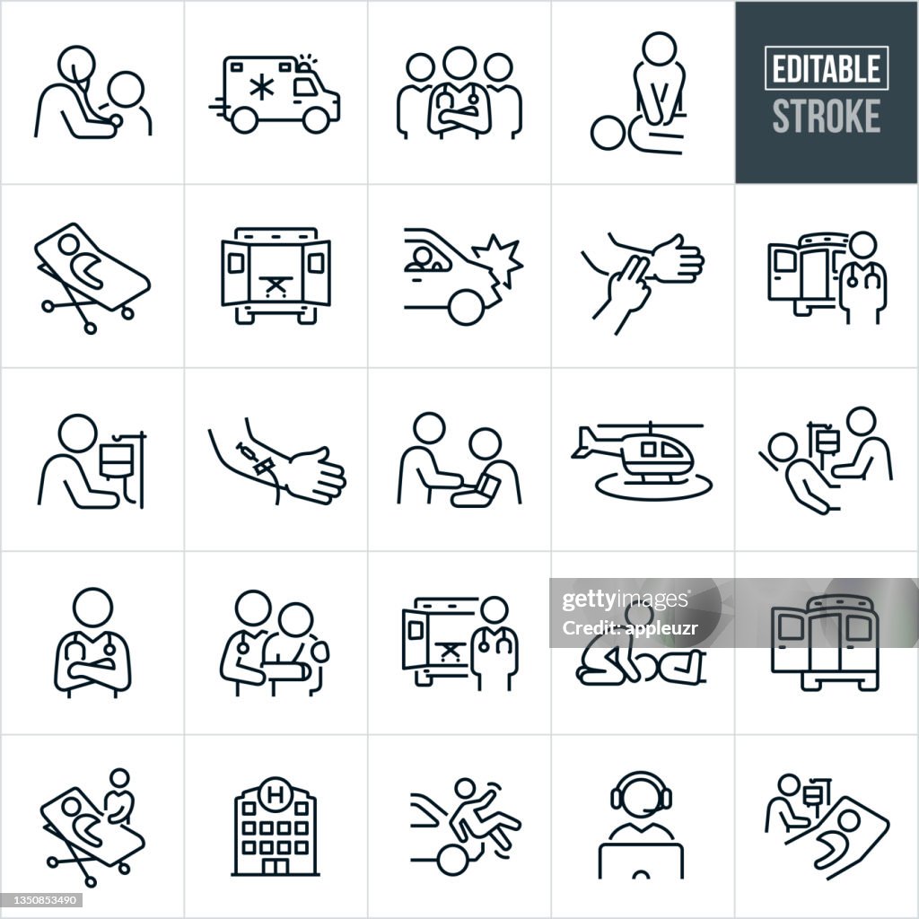 EMT und Sanitäter Thin Line Icons - Editierbarer Schlaganfall