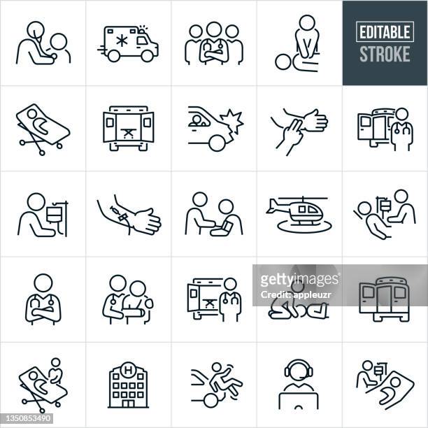 stockillustraties, clipart, cartoons en iconen met emt and paramedic thin line icons - editable stroke - traumahelikopter