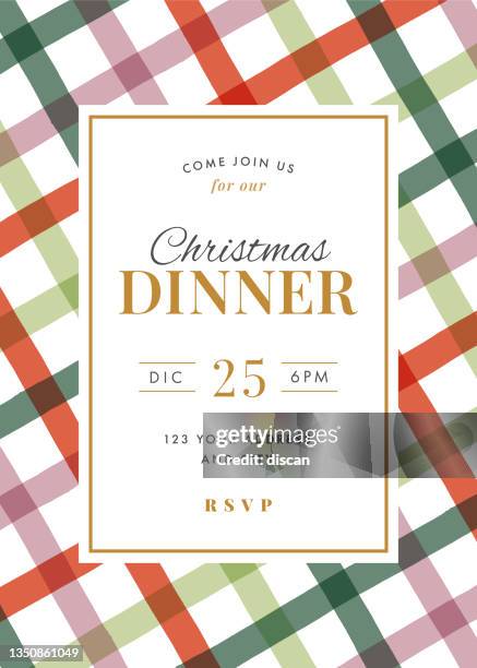 christmas dinner invitation with tartan background. - dinner stock illustrations