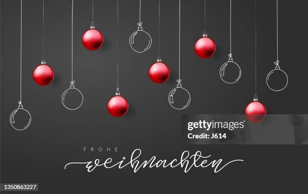 christmas greeting card with ornaments and text in german - chalkboard ornaments stock illustrations