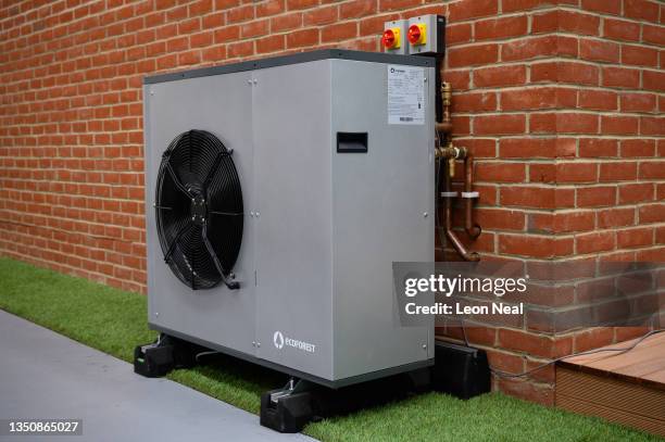 Daikin 7KW heat pump is seen on a model house within the Octopus Energy training facility on November 02, 2021 in Slough, England. Ahead of COP26,...