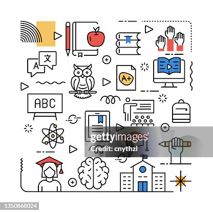 Education and School Related Design Element. Pattern Design with Outline Icons. Colorful Vector Illustration Education and School Related Design Element. Pattern Design with Outline Icons. Colorful Vector Illustration