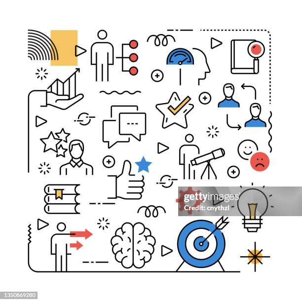 coaching and mentoring related design element. pattern design with outline icons. colorful vector illustration - explore stock illustrations