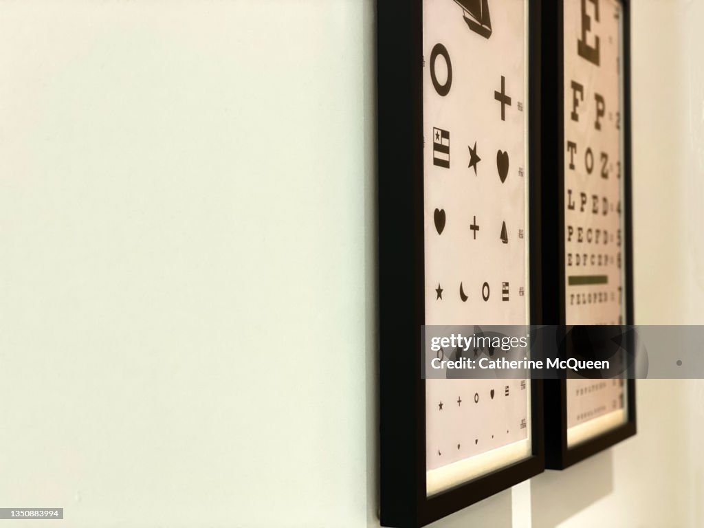 Side view of pediatric & adult eye exam charts
