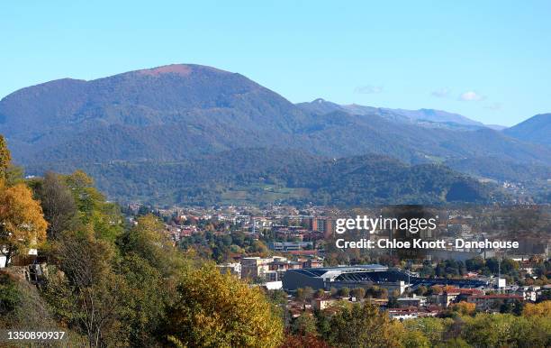 General view over the Gewiss Stadium from the Citta Alta ahead during the UEFA Champions League group F match between Atalanta and Manchester United...