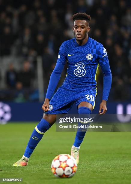 Callum Hudson-Odoi of Chelsea runs with the ball during the UEFA Champions League group H match between Malmo FF and Chelsea FC at Eleda Stadium on...