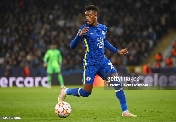Callum Hudson-Odoi of Chelsea runs with the ball during the UEFA Champions League group H match between Malmo FF and Chelsea FC at Eleda Stadium on...