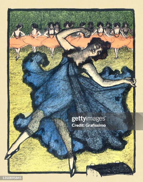 illustrations, cliparts, dessins animés et icônes de danseur de ballet dansant sur scène ballet dans la salle de bal art nouveau 1897 - ballerine