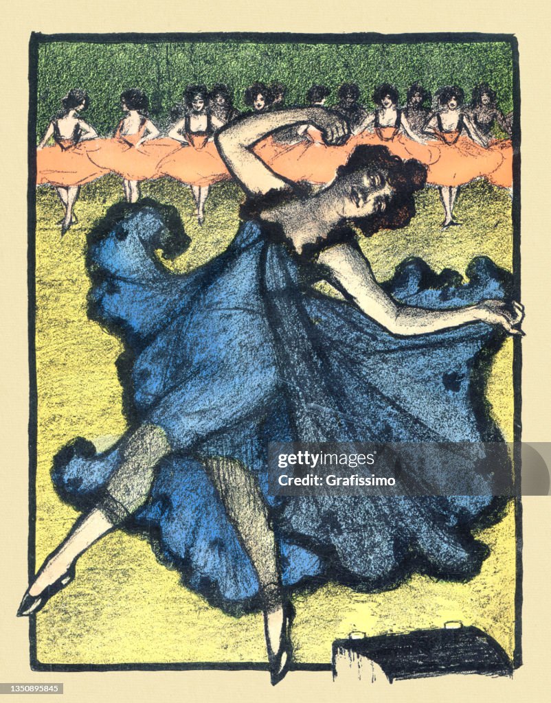 Ballet dancer dancing on stage ballet in ballroom art nouveau 1897