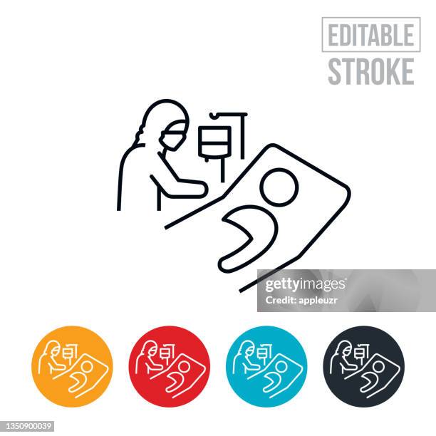 ppe protection while caring for patient thin line icon - editable stroke - white suit stock illustrations
