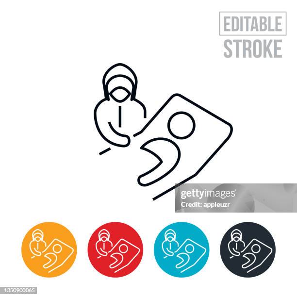 ppe protection from patient thin line icon - editable stroke - white suit stock illustrations