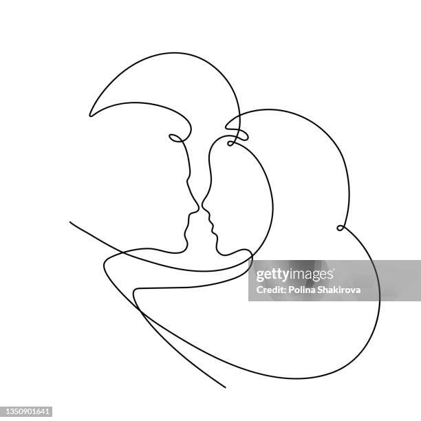 one line drawing of a couple in love. - single line drawing woman stock illustrations