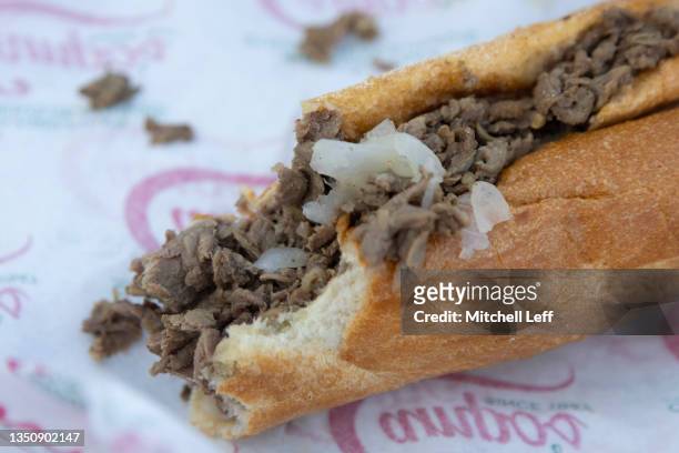 Detailed view of a cheesesteak prior to the game between the Tampa Bay Rays and Philadelphia Phillies at Citizens Bank Park on August 24, 2021 in...