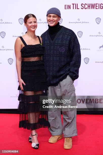 Emma Schweiger and Emilio Sakraya attend the "Die Rettung der uns bekannten Welt" premiere at Lichtburg on November 02, 2021 in Essen, Germany.