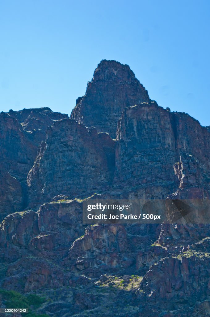 Scenic view of rocky mountains against clear sky