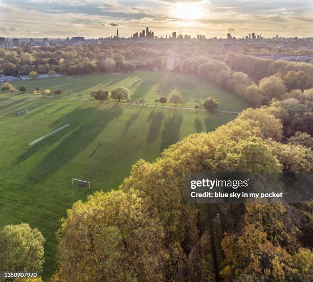 victoria park, east london in autumn ( the peoples park) at sunset - victoria park london stockfoto's en -beelden