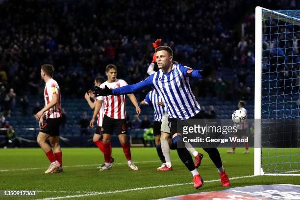 Florian Kamberi of Sheffield Wednesday celebrates after scoring their side's second goal during the Sky Bet League One match between Sheffield...