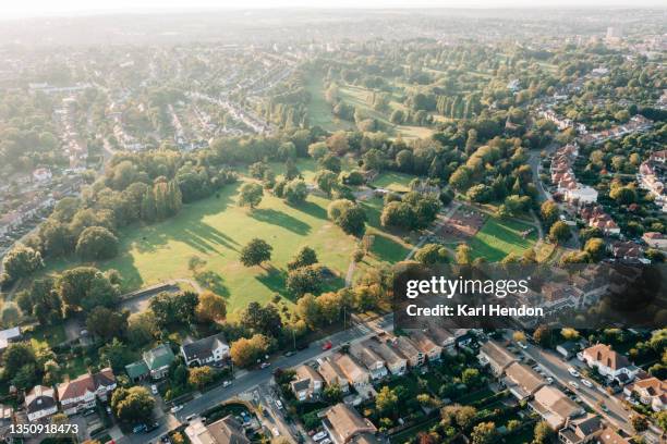 an aerial view of north london at sunset - stock photo - barnet stock pictures, royalty-free photos & images