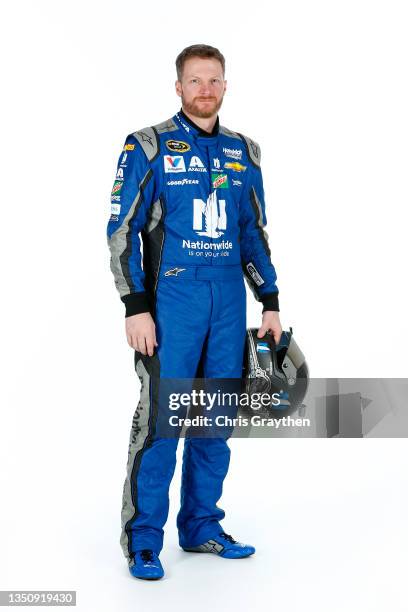 Sprint Cup Series driver Dale Earnhardt Jr. Poses for a portrait during NASCAR Media Day at Daytona International Speedway on February 16, 2016 in...