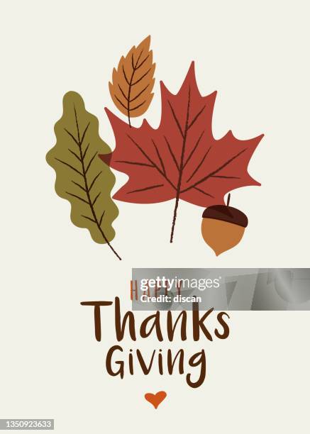 happy thanksgiving karte mit blättern. - thanksgiving stock-grafiken, -clipart, -cartoons und -symbole