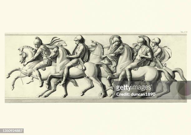 macedonian cavalry, the companions, from the time of alexander the great - bas relief 幅插畫檔、美工圖案、卡通及圖標