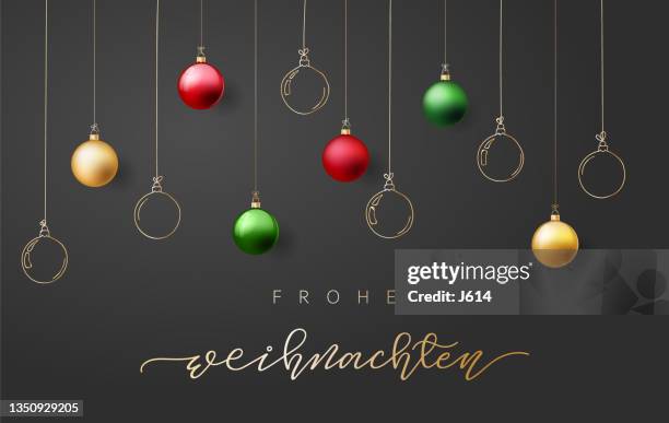 weihnachtsgrusskarte mit ornament und text in deutscher sprache - deutsche kultur stock-grafiken, -clipart, -cartoons und -symbole