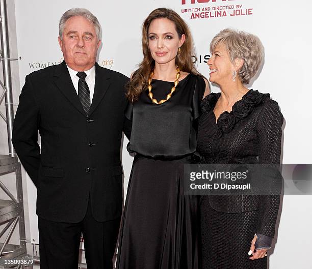 William Pitt, Angelina Jolie, and Jane Pitt attend the premiere of "In the Land of Blood and Honey" at the School of Visual Arts on December 5, 2011...