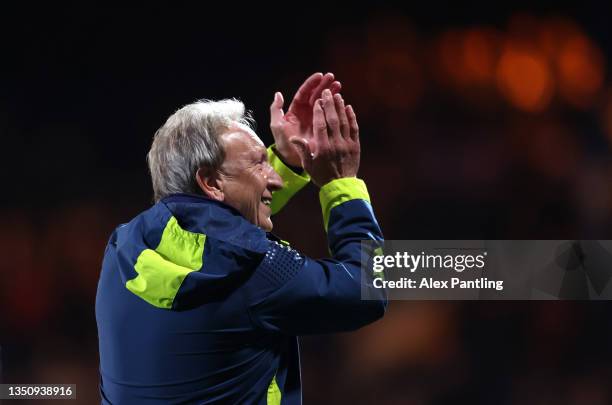 Neil Warnock, Manager of Middlesbrough acknowledges the fans following during the Sky Bet Championship match between Luton Town and Middlesbrough at...