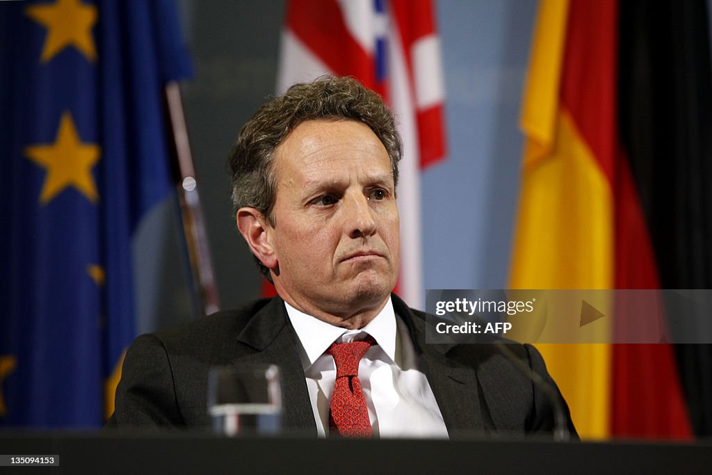 Tim Geithner US Treasury Secretary Timothy Geithner adresses a press conference at ...