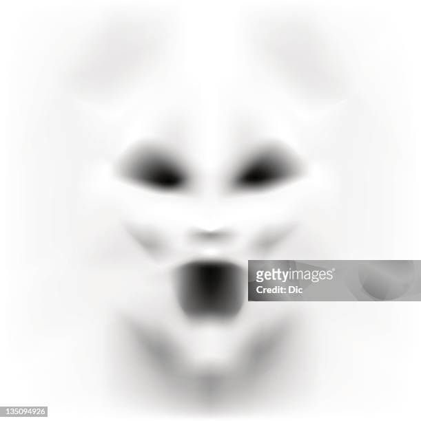 frightening face in white emerging from a white background - ghost face stock illustrations