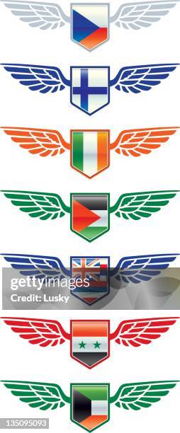 winged flags set five - kuwaiti flag stock illustrations
