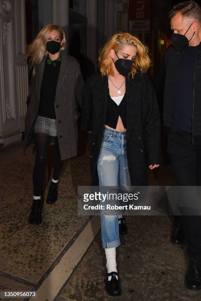 Dylan Meyer and fiancée Kristen Stewart are seen in Manhattan on November 02, 2021 in New York City.