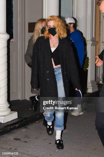Dylan Meyer and fiancée Kristen Stewart are seen in Manhattan on November 02, 2021 in New York City.