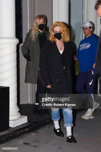Dylan Meyer and fiancée Kristen Stewart are seen in Manhattan on November 02, 2021 in New York City.