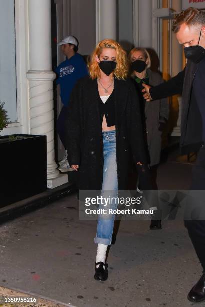 Kristen Stewart and fiancée Dylan Meyer are seen in Manhattan on November 02, 2021 in New York City.