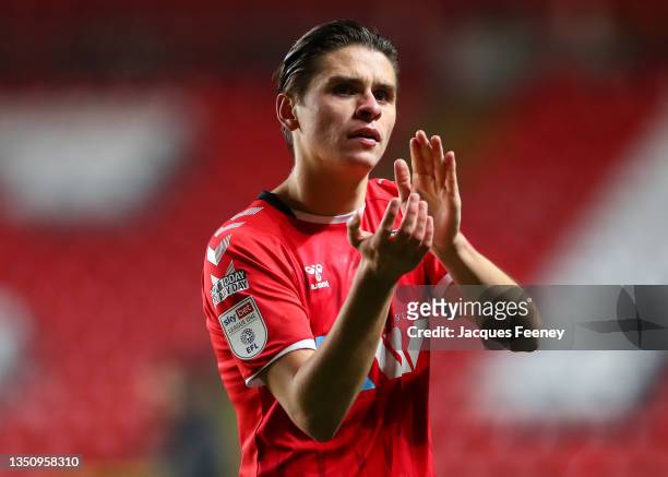 George Dobson of Charlton Athletic acknowledges the fans following the Sky Bet League One match between Charlton Athletic and Rotherham United at The...