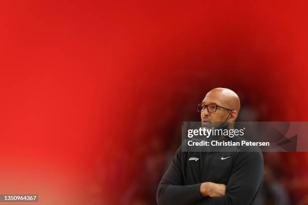 Head coach Monty Williams of the Phoenix Suns watches from the sidelines during the first half of the NBA game against the New Orleans Pelicans at...