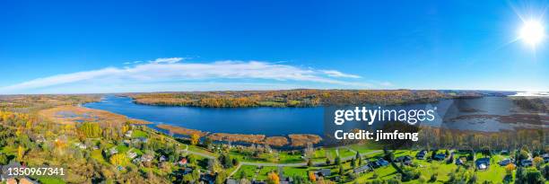 aerial rice lake and trent river, hastings, canada - peterborough ontario stockfoto's en -beelden